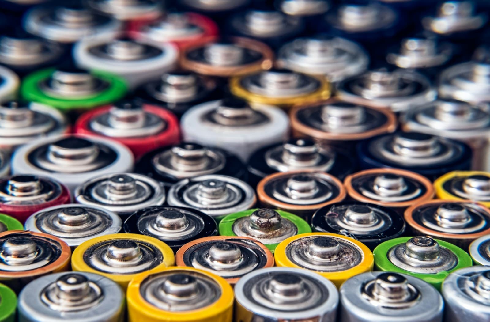 Close-up of rows of battery cells